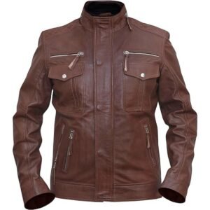 Giacca da uomo in pelle di pecora stile Cafe Racer marrone
