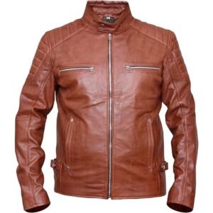 Giacca in pelle marrone da uomo Cafe Racer