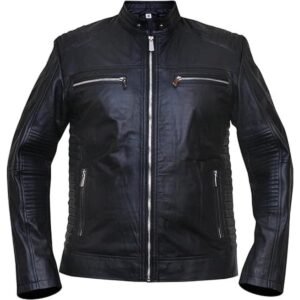 Giacca in pelle nera da uomo Cafe Racer