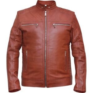 Giacca in pelle marrone da uomo in stile Café Racer
