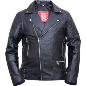 Giacca in pelle Brando con cerniera incrociata da uomo