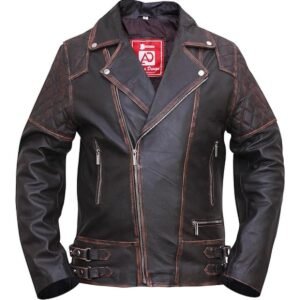 Giacca in pelle da uomo in stile motociclista classico vintage