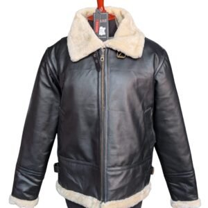 giacca da aviatore b3 da uomo in vera pelle di pecora con pelliccia color crema