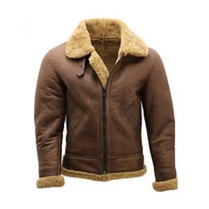 Cappotto da aviatore in pelle di montone e shearling da uomo, cappotto in pelle scamosciata