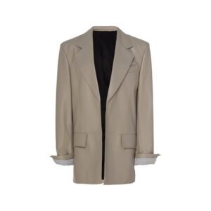 Abito da blazer in pelle grigia oversize ed elegante degli anni '80