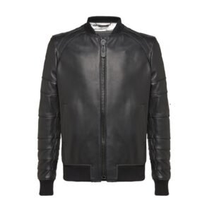 Giacca in pelle nera da bomber