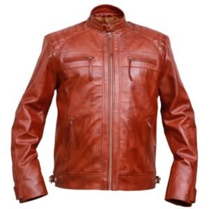 Giacca da motociclista in pelle marrone vintage Classic Diamond