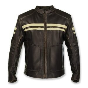 Giacca da motociclista in pelle marrone con teschio vintage classico