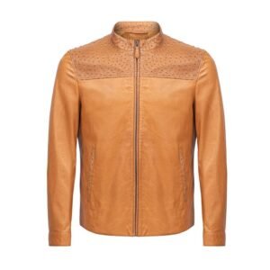 Giacca da motociclista in pelle color cognac da donna