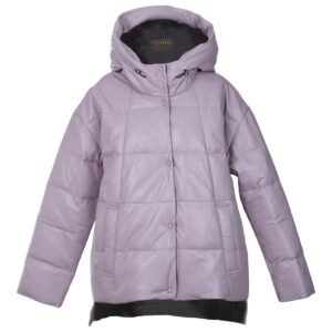 Giacca imbottita in pelle di pecora con cappuccio Dora