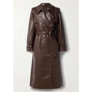 Trench da donna in pelle di pecora marrone scuro