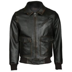 Giacca da aviatore da uomo in pelle di pecora nera