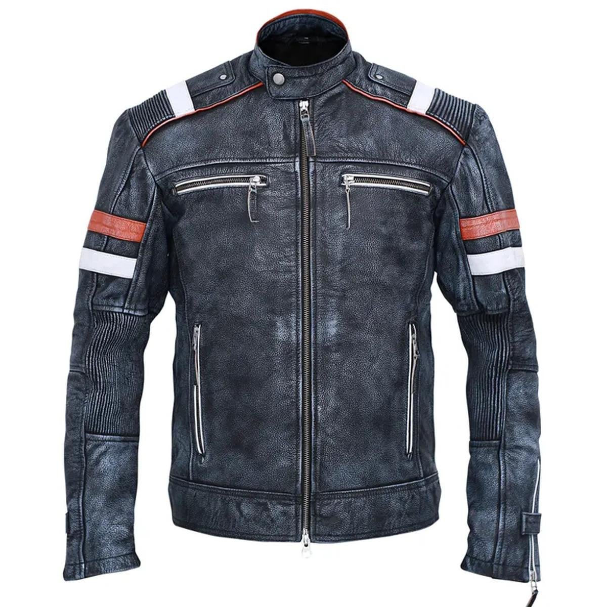 Eurovision-Song-Contest-Will-Ferrell-Cafe-Racer-Leather-Jacket.jpeg Giacca in pelle di pecora grigia da motociclista vintage per uomo