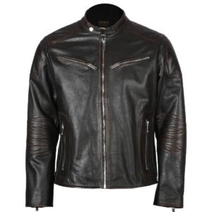 Giacca classica in pelle di pecora da uomo, nera