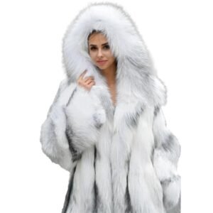 Cappotto di pelliccia sintetica di lusso in marmo artico