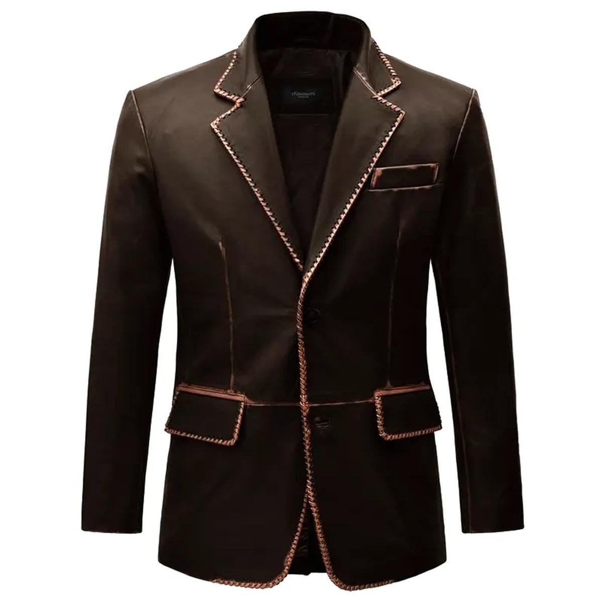 Men-Brown-Leather-Blazer.jpeg Blazer in pelle marrone scuro da uomo