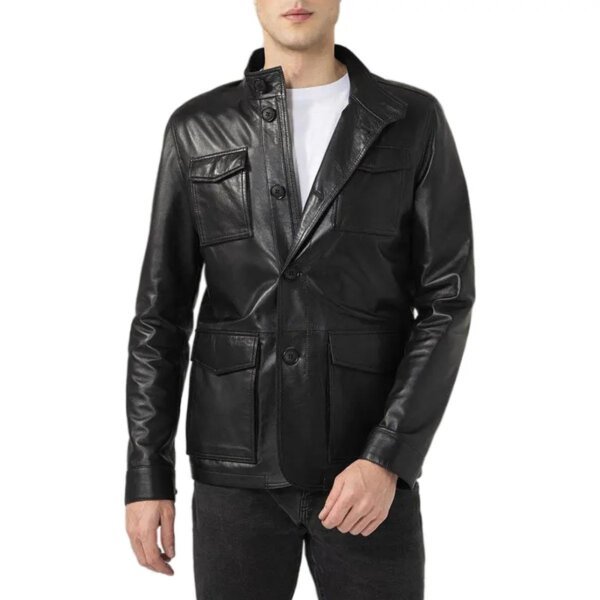 Men-Flap-Pockets-Black-Leather-Jacket-2-600x600-2.jpeg Giacca in pelle nera con tasche a patta da uomo