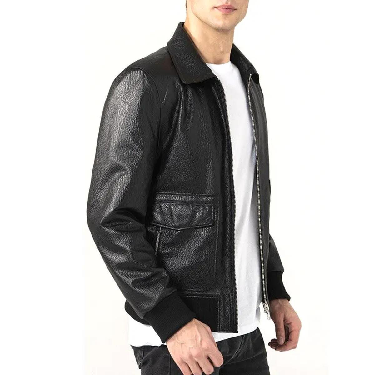 Men-Shirt-Collar-Black-Leather-Jacket-1.jpeg Giacca in pelle nera con colletto da camicia da uomo