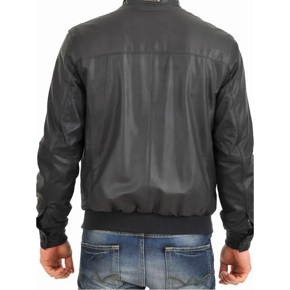 Men-Standing-Collar-Leather-Jacket.jpeg Giubbotto bomber in pelle con colletto rialzato da uomo