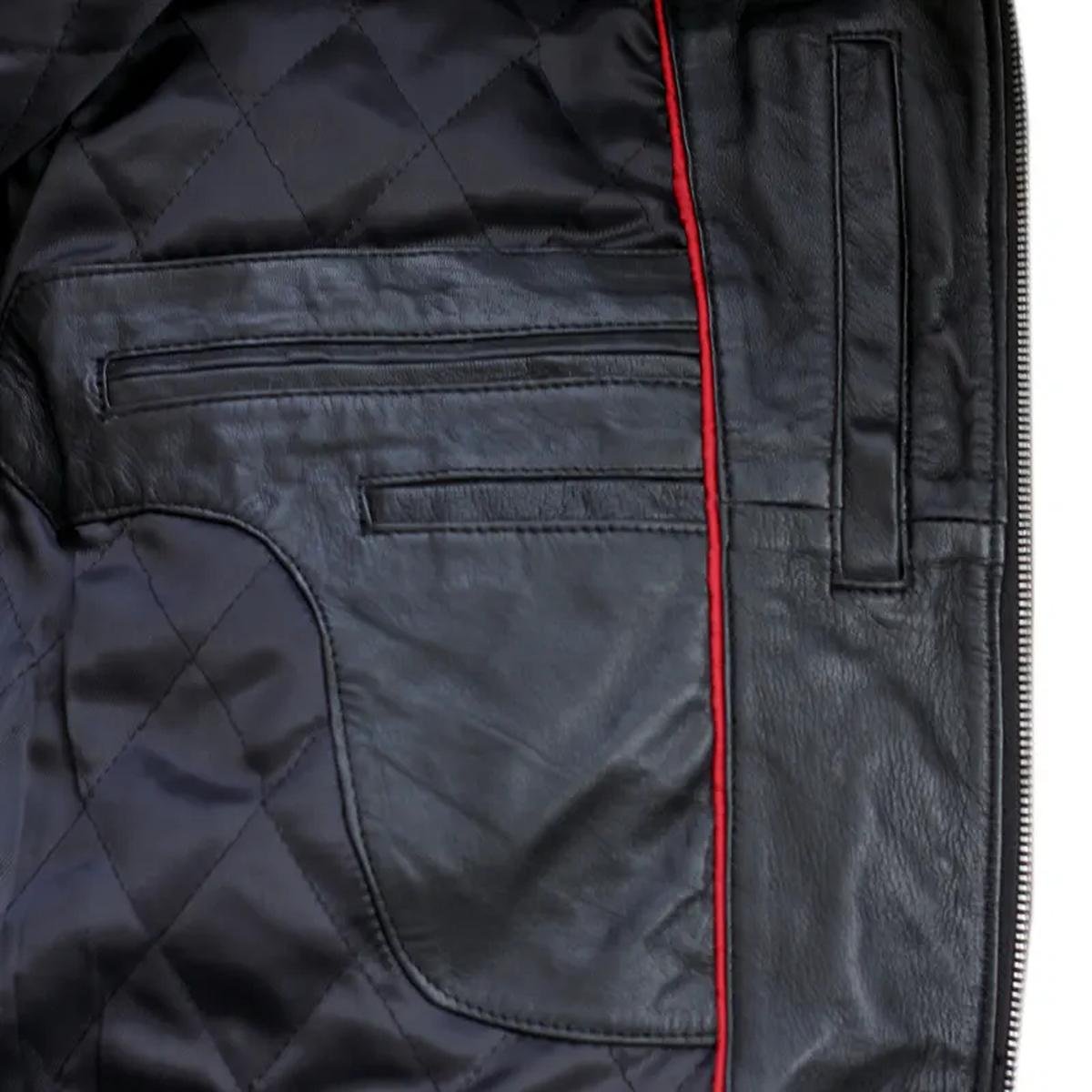 Mens-Black-Biker-Leather-Jacket.jpeg Giacca da motociclista in pelle nera classica da uomo, modello Cafe Racer