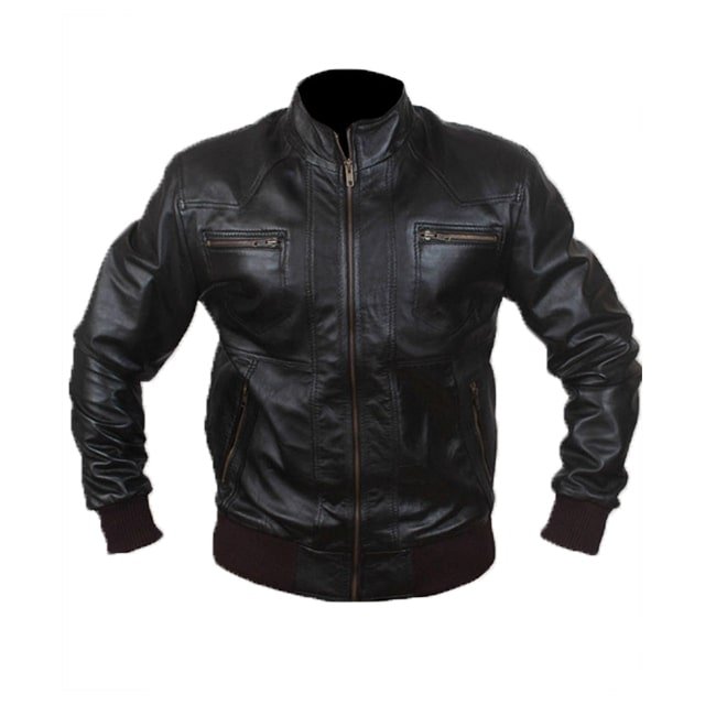 Mens-Black-Biker-Style-Bomber-Leather-Jacket-1.jpg Giacca bomber in pelle nera da uomo in stile motociclista