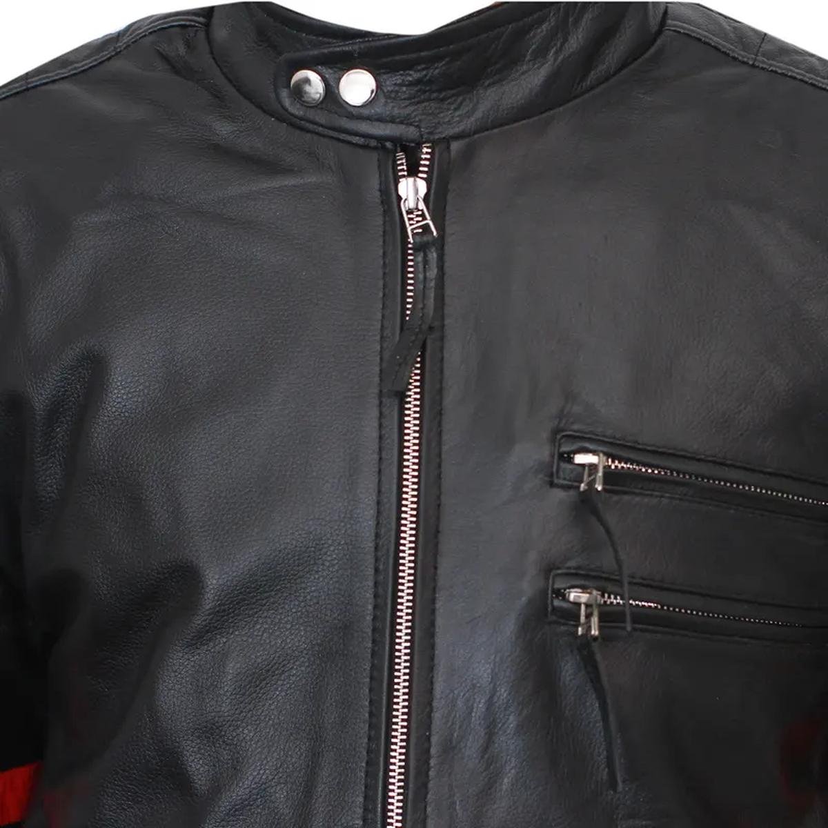 Mens-Black-Cafe-Racer-Red-Strip-Leather-Jacket.jpeg Giacca in pelle di pecora Hybrid Mayhem da uomo