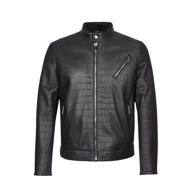 Mens-Black-Crocodile-Print-Biker-Motorcycle-Leather-Jacket.jpg Giacca da motociclista in similpelle con stampa coccodrillo nera da uomo
