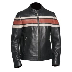 Giacca da uomo in vera pelle di agnello a righe nera