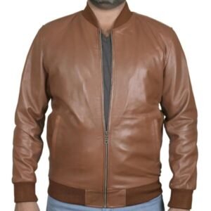 Giacca in pelle da uomo stile bomber biker slim fit