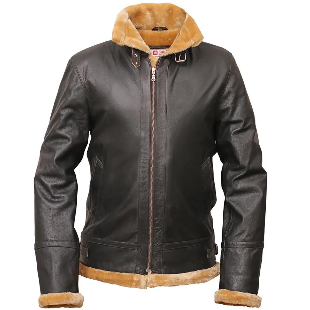 Mens-Brown-Shearling-Flight-Aviator-Leather-Jacket.jpeg Giacca in pelle di montone marrone Flight Aviator