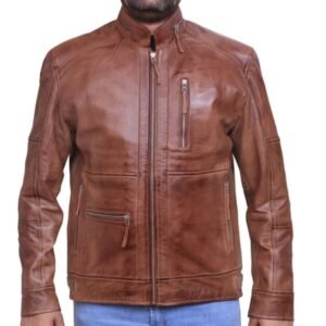 Giacca in pelle marrone vintage da uomo in stile Café Racer