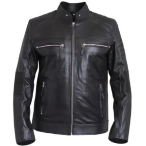 Giacca da motociclista in pelle nera classica da uomo, modello Cafe Racer