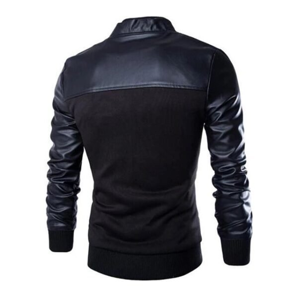 Mens-Decent-Rib-Knitted-Collar-Black-Bomber-Jacket-Back-600x600-1.jpg Giubbotto bomber nero da uomo con colletto in maglia a coste