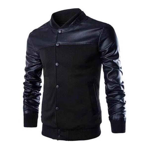 Mens-Decent-Rib-Knitted-Collar-Black-Bomber-Jacket-Front-600x600-1.jpg Giubbotto bomber nero da uomo con colletto in maglia a coste