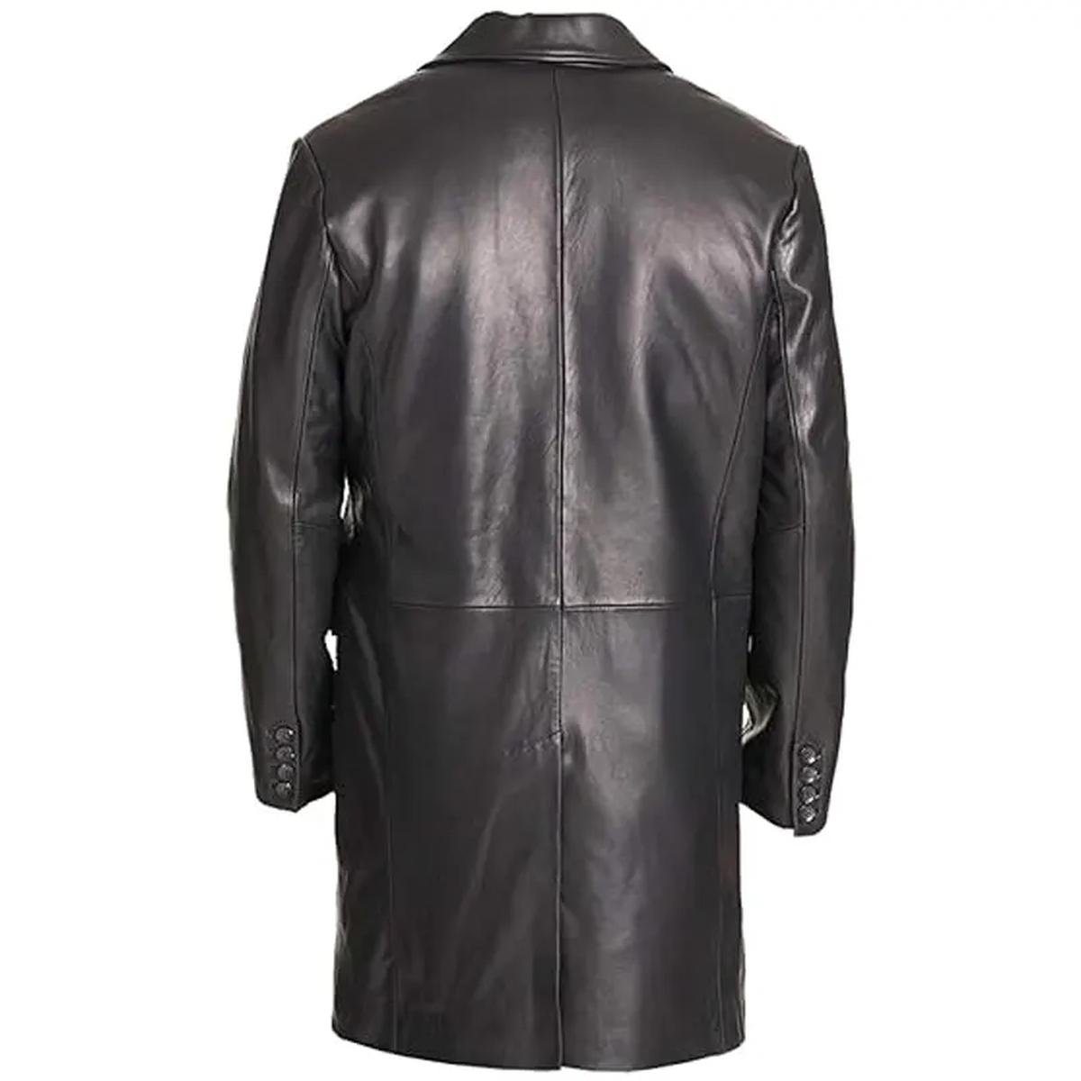 Mens-Distressed-Black-Genuine-Leather-Overcoat.jpeg Classico soprabito in vera pelle nera