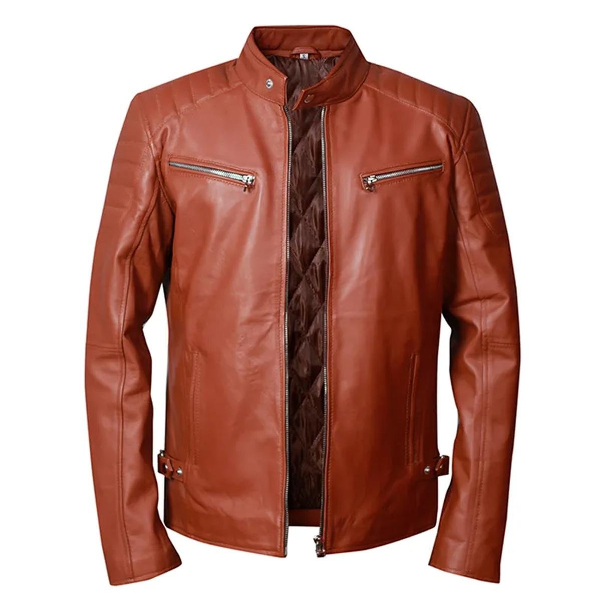 Mens-Distressed-Brown-Leather-Moto-Cafe-Racer-Jacket.jpeg Giacca in pelle da motociclista in stile retrò marrone Cafe Racer