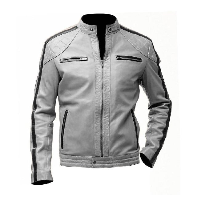 Mens-Stripped-Biker-Cafe-Racer-Leather-Jacket-Front.jpg Giacca in pelle da motociclista a righe da uomo in stile Café Racer