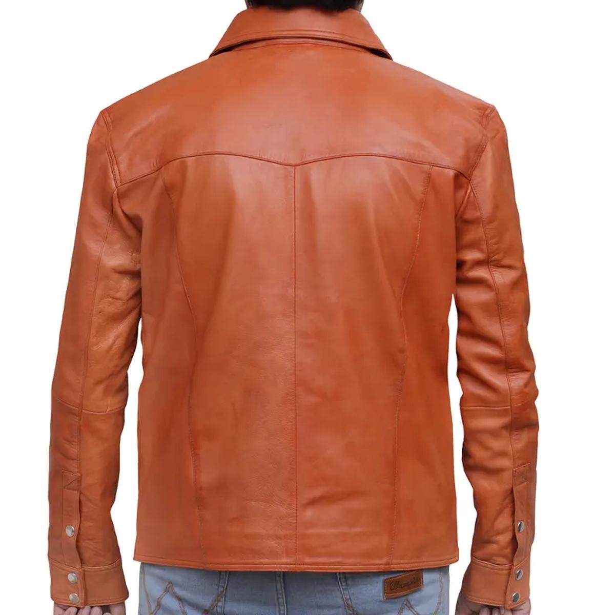 Mens-Trucker-Slim-Fit-Casual-Tan-Leather-Shirt-Jacket.jpeg Giacca-camicia in pelle di pecora retrò color cuoio da uomo