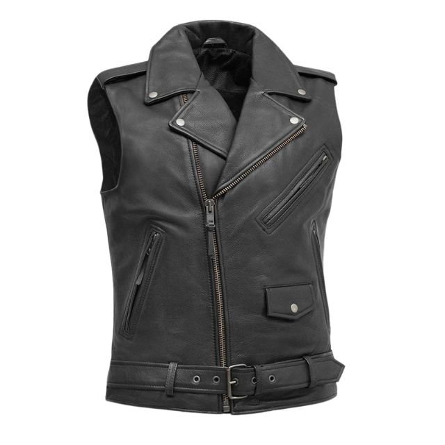 Mens-motorcycle-black-leather-vest.jpg Gilet in pelle da motociclista da uomo