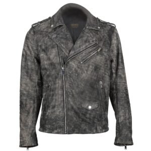 Giacca da motociclista in pelle di pecora antica da uomo