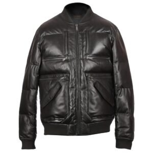 Giubbotto imbottito in pelle di pecora da uomo, nero