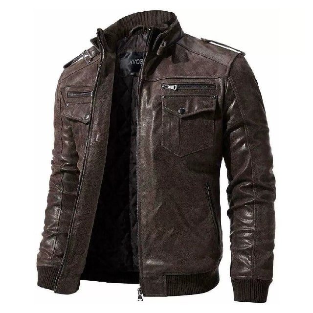 New-Mens-Biker-Motorcycle-Cafe-Racer-Brown-Leather-Jacket-Coat.jpg Nuova giacca da motociclista in pelle marrone da uomo, modello Cafe Racer