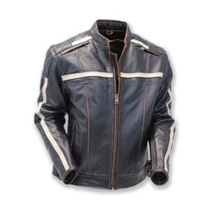 Giacca in pelle grigia da motociclista vintage, stile Café Racer retrò
