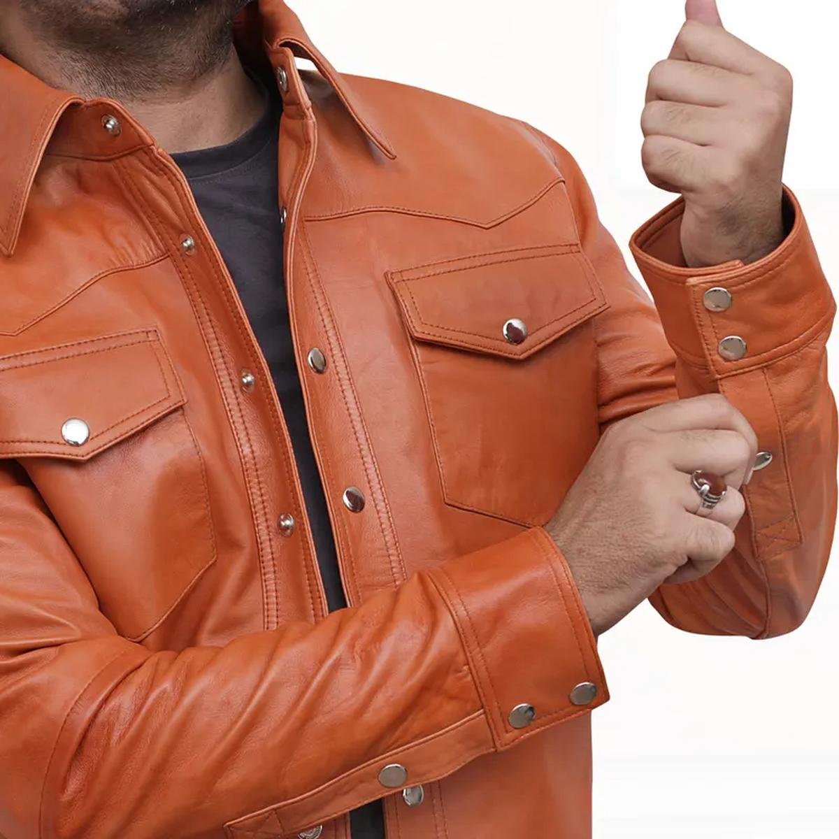 Retro-Slim-Fit-Casual-Tan-Leather-Shirt-Jacket.jpeg Giacca-camicia in pelle di pecora retrò color cuoio da uomo