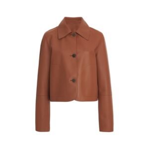 Giacca classica in pelle cerata color marrone ruggine