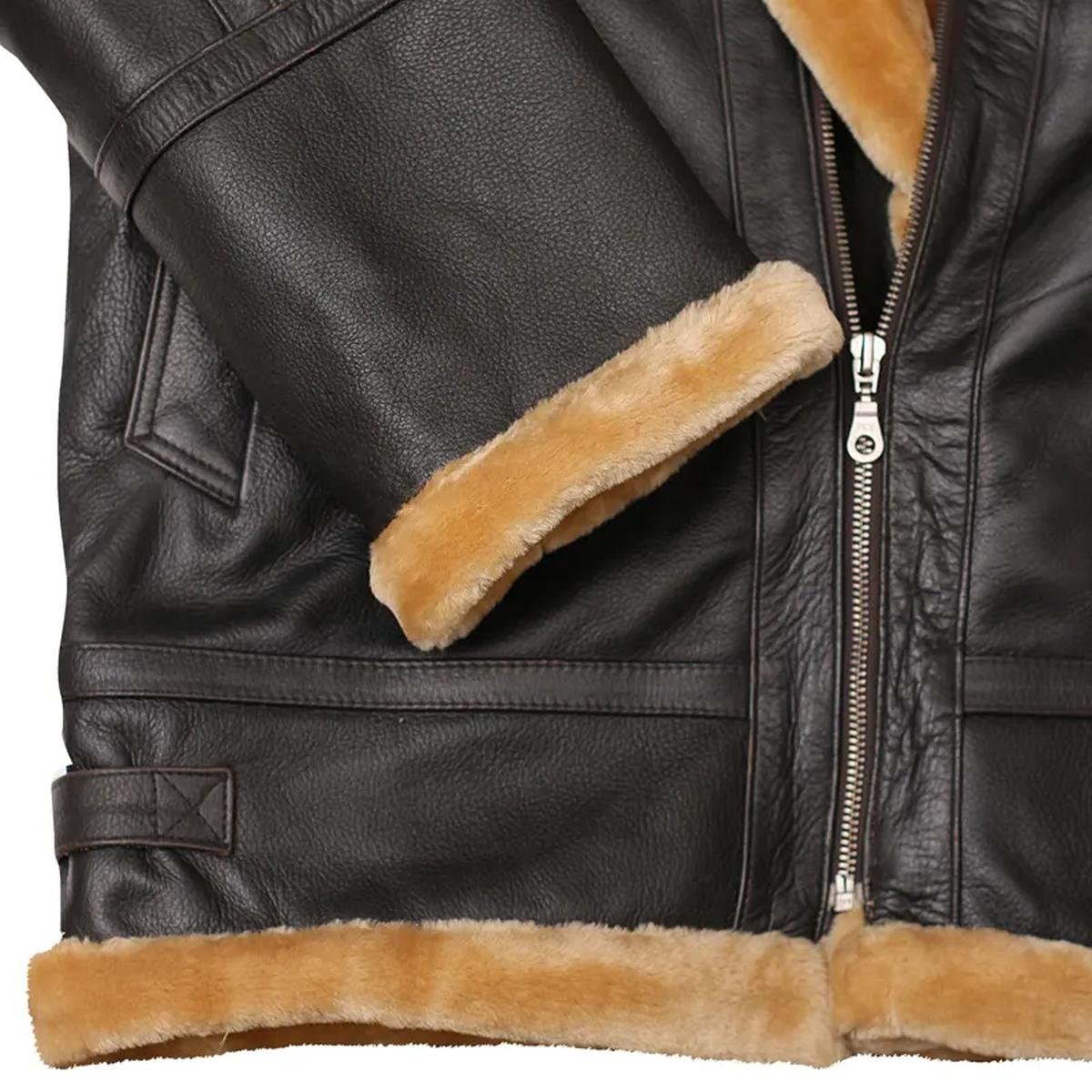 Shearling-Fur-Genuine-Sheepskin-Leather-Jacket.jpeg Giacca in pelle di montone marrone Flight Aviator