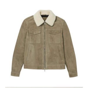 Giacca da camionista in pelle scamosciata con finiture in shearling