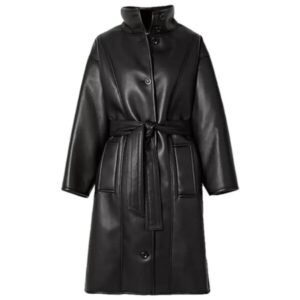 Elegante soprabito in pelle lungo fino al ginocchio