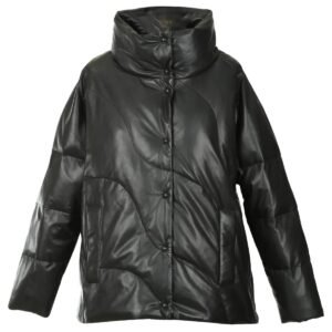 Cappotto corto in pelle di pecora imbottito da donna, colore nero