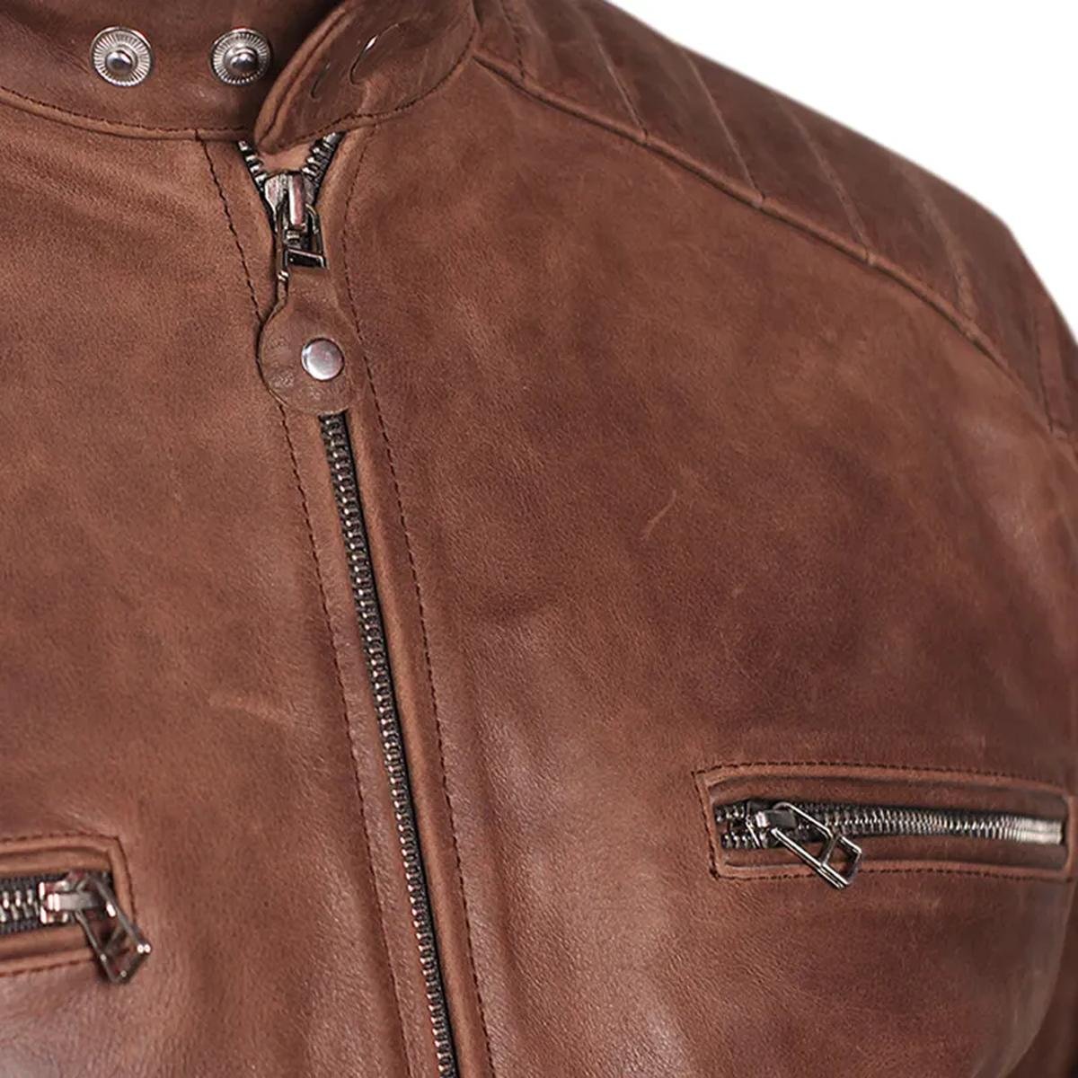 Vintage-Brown-Classic-92-Leather-Motorcycle-Jacket.jpeg Giacca da motociclista in pelle di pecora Classic 92 da uomo, marrone